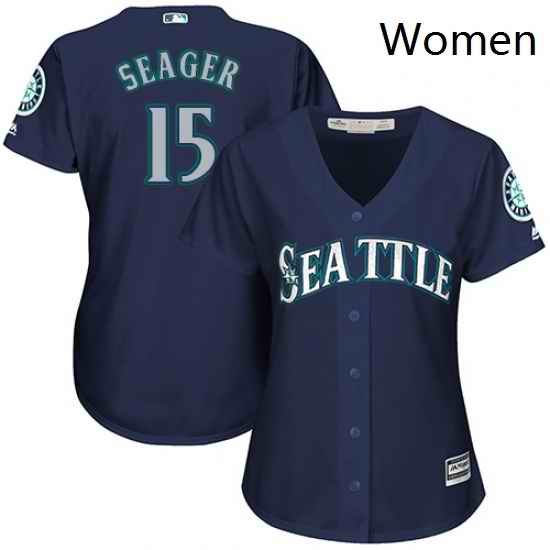Womens Majestic Seattle Mariners 15 Kyle Seager Replica Navy Blue Alternate 2 Cool Base MLB Jersey